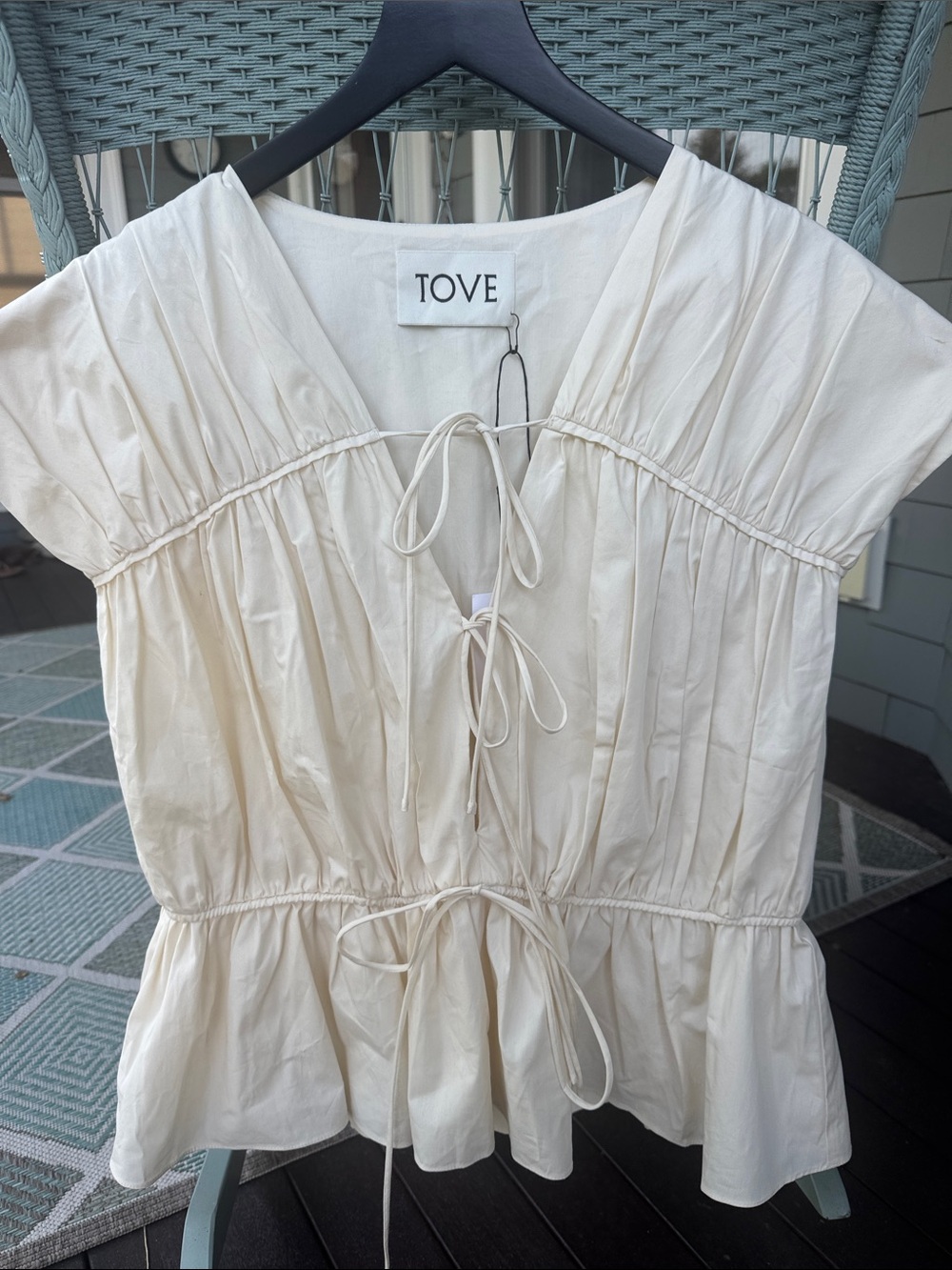 TOVE Cream Tie-Front Peplum Blouse - Size 42 - 100% Cotton